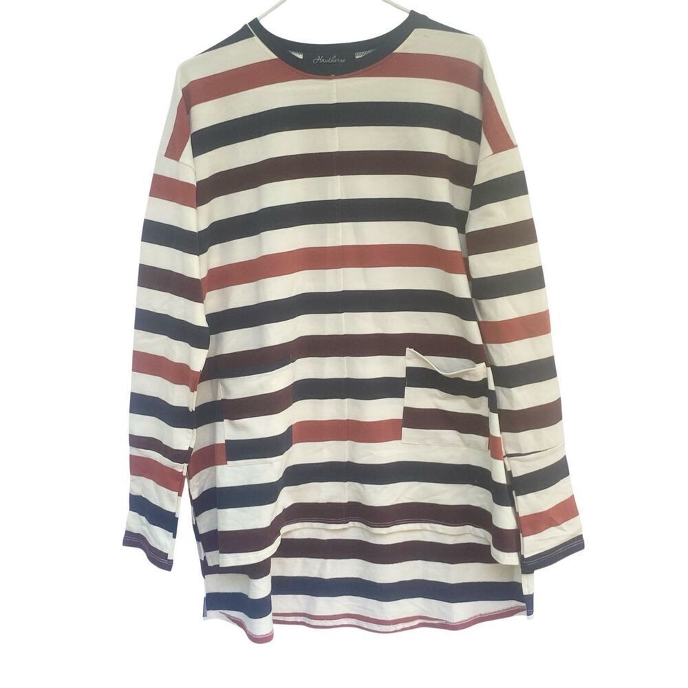 Hawthorne Striped Tunic Top Size L Multicolor Long Sleeve Pocket Cotton Blend